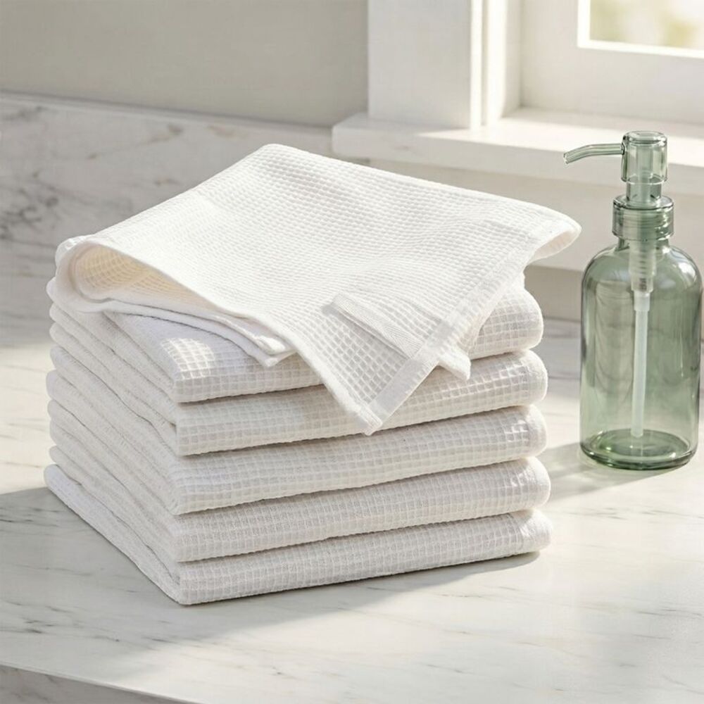 6Pack Cotton Weave Reusable Absorbent Cleaning Rags 14" x 14" White